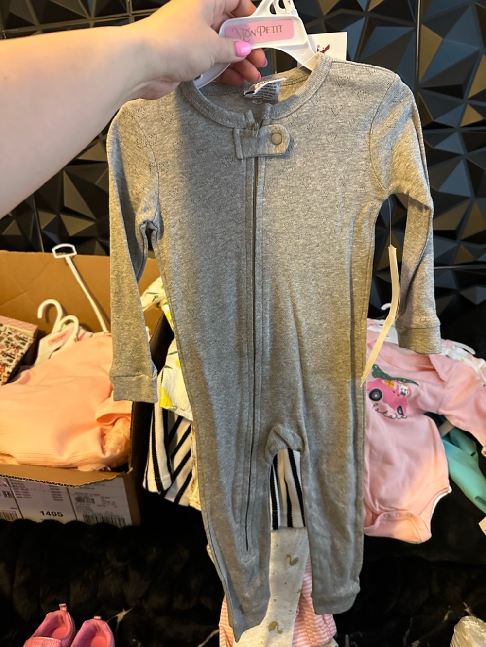 Gray Zipper Baby One-Piece